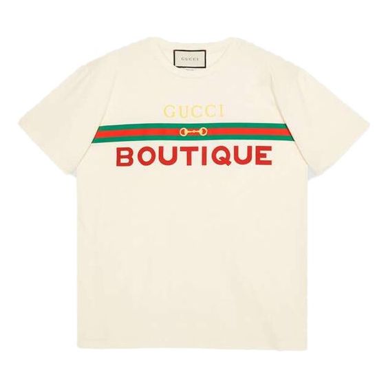 Футболка (WMNS) Gucci Boutique Ribbon Horse Buckle Printed For Beige, кремовый 
Футболка (WMNS) Gucci Boutique Ribbon Horse Buckle Printed For Beige, кремовый