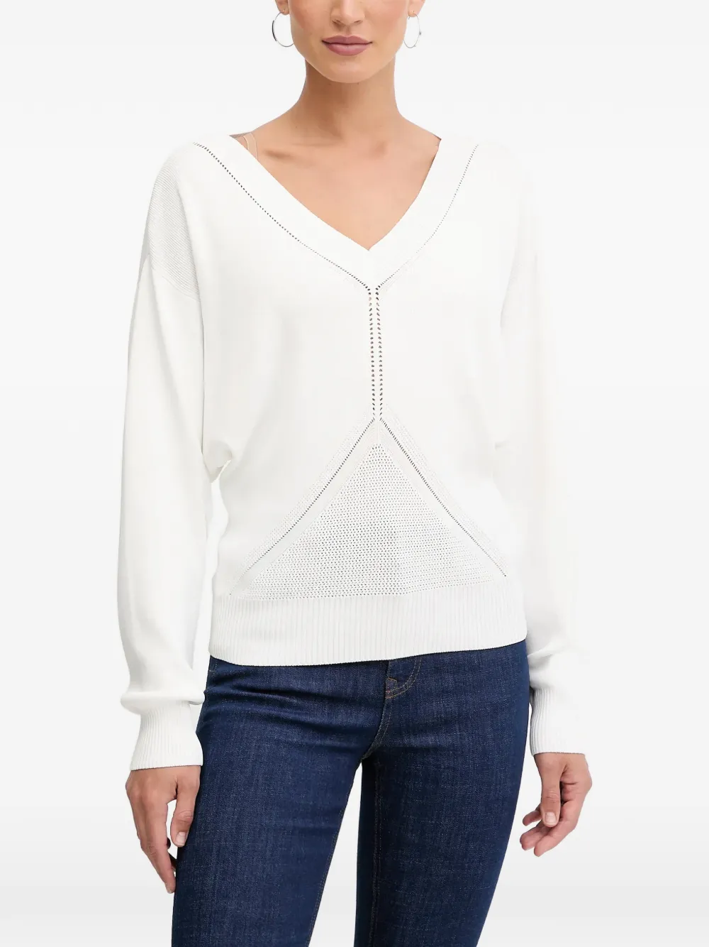 Свитер с v-образным вырезом и перфорацией GUESS USA, белый
Свитер с v-образным вырезом и перфорацией GUESS USA, белый