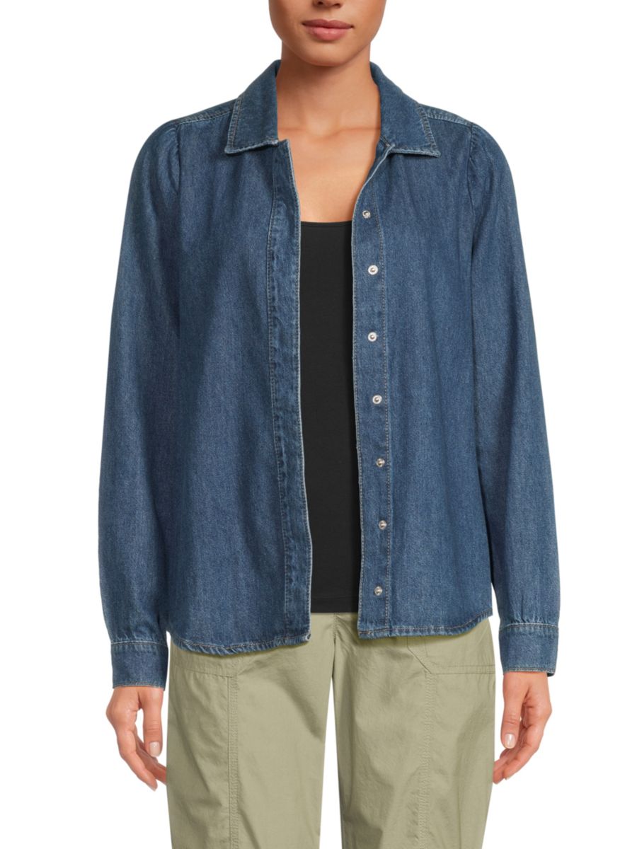 Джинсовая рубашка со сборками на плечах DKNY, синий 
Джинсовая рубашка со сборками на плечах DKNY, синий