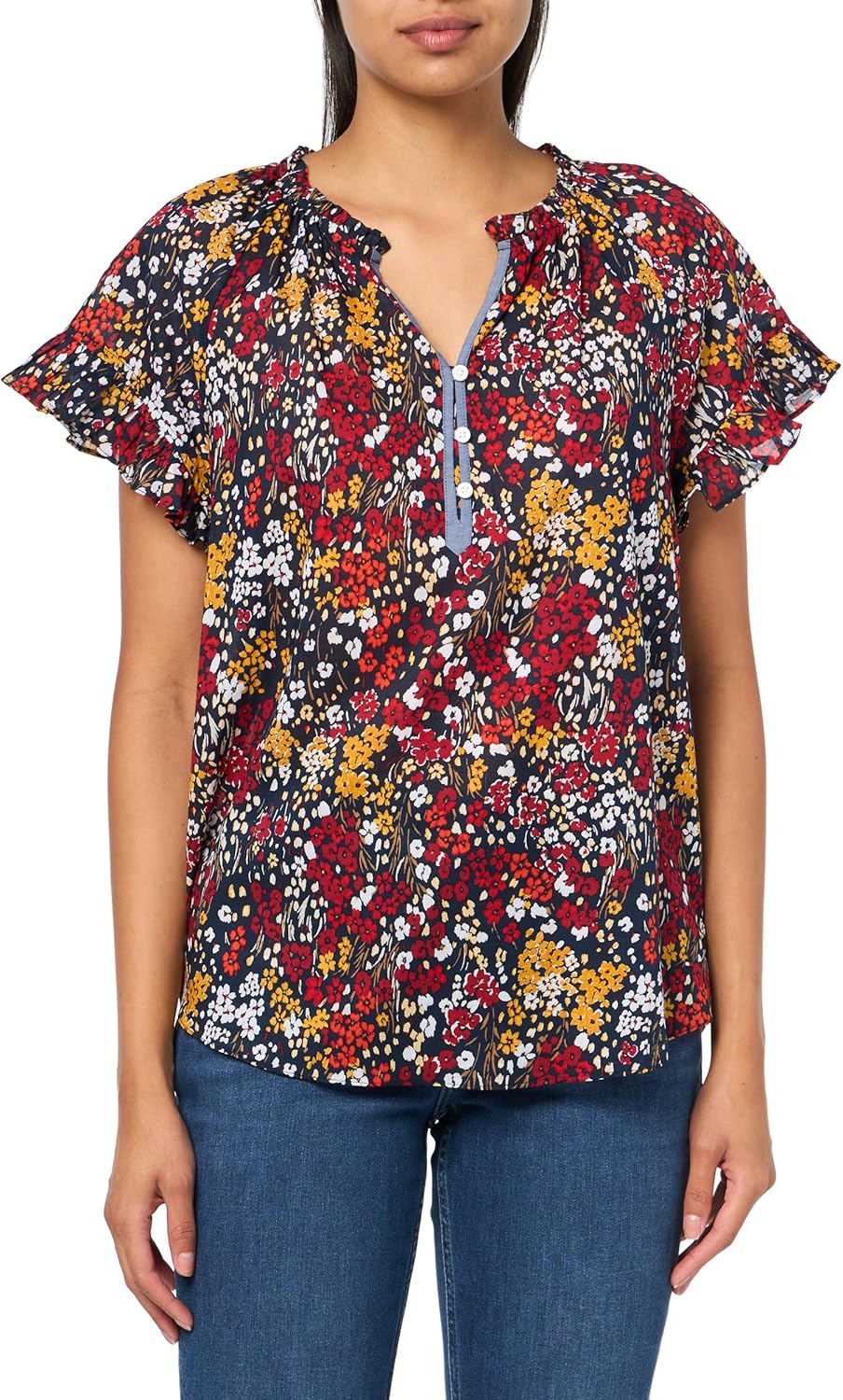 Женская блузка с короткими рукавами и оборками от Tommy Hilfiger, Sky Captain Multi
Женская блузка с короткими рукавами и оборками от Tommy Hilfiger, Sky Captain Multi