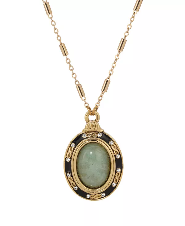 Овальное зеленое ожерелье с покрытием из 14-каратного золота 2028, green