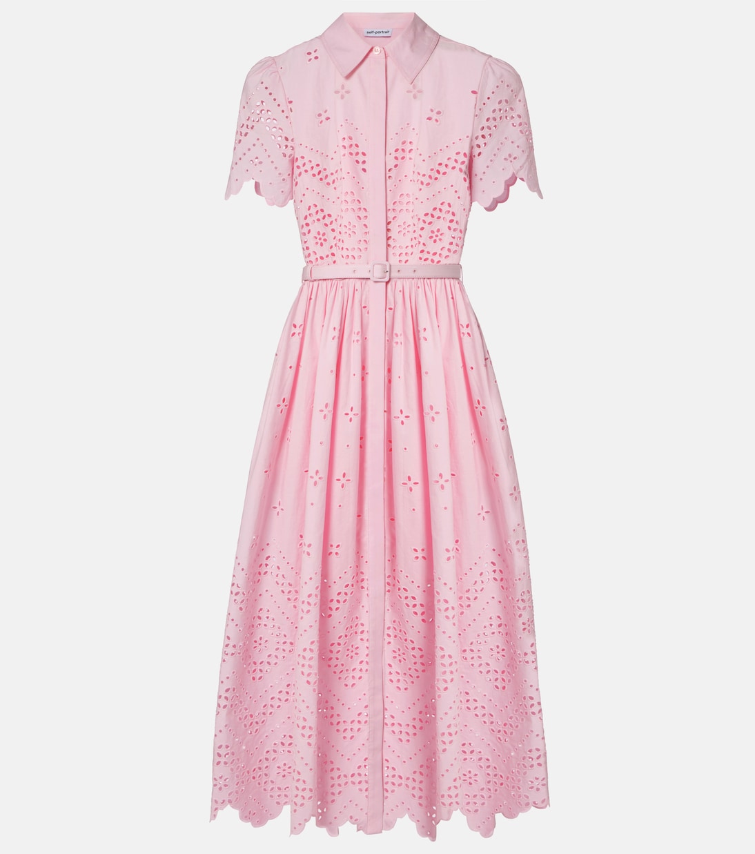 Хлопковое миди-платье с вышивкой ришелье Self-Portrait, розовый 
Хлопковое миди-платье с вышивкой ришелье Self-Portrait, розовый