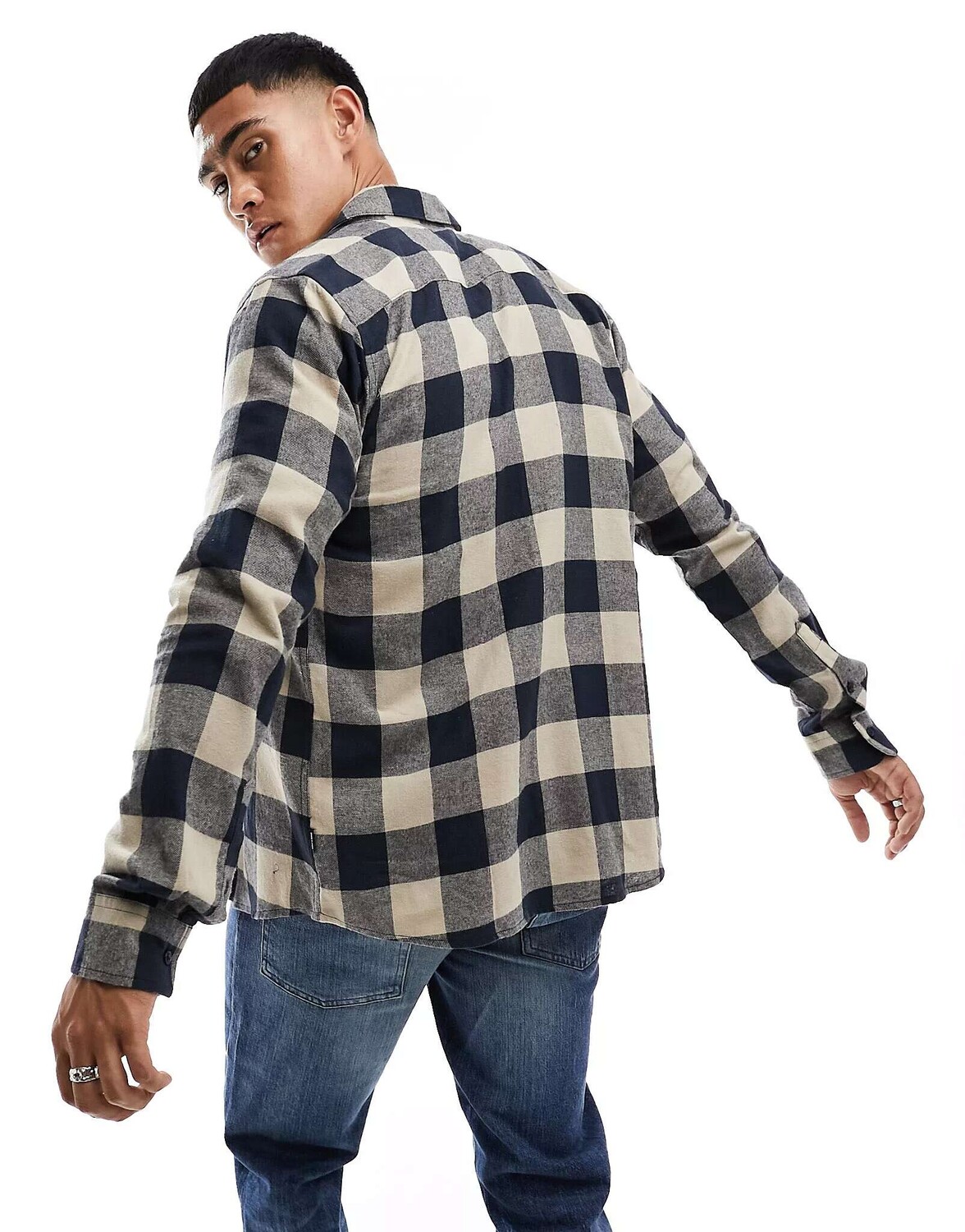 Темно-сине-бежевая рубашка в клетку Only & Sons 
Темно-сине-бежевая рубашка в клетку Only & Sons