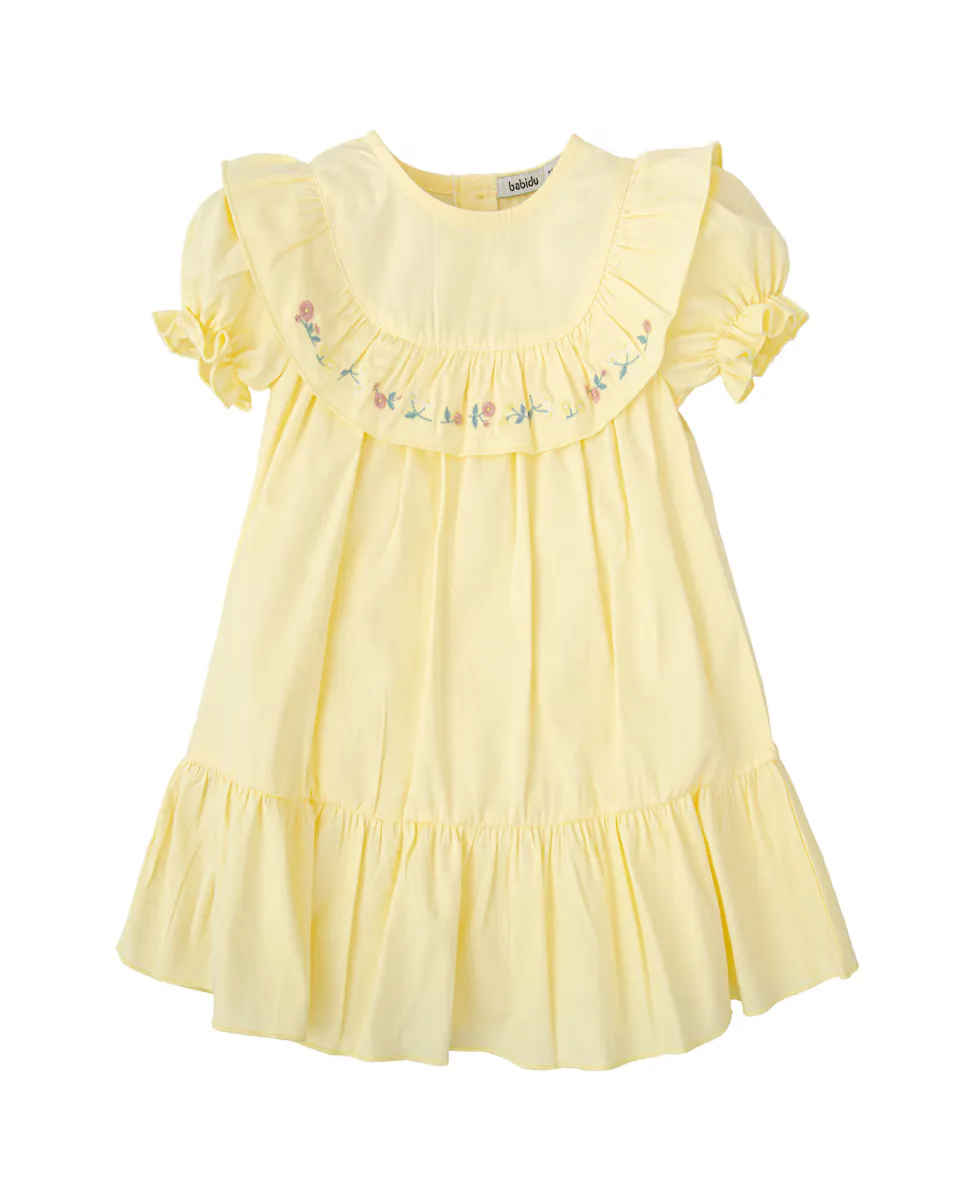 Платье для девочки с оборками и цветочной вышивкой BABIDÚ, желтый 
Платье для девочки с оборками и цветочной вышивкой BABIDÚ, желтый