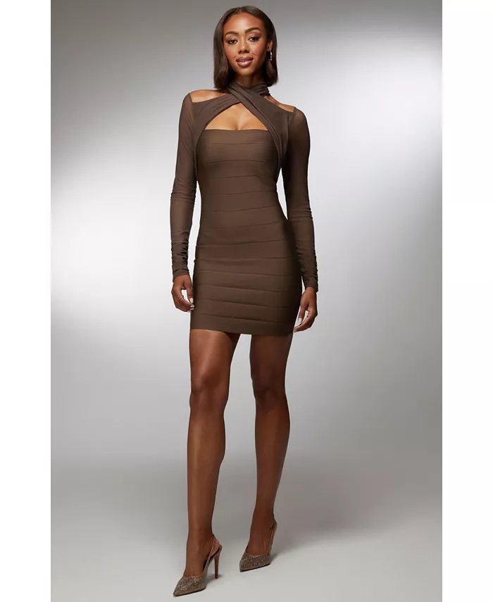 Женское бандажное платье с сетчатым накладным узором x Ciara Bebe, коричневый
Женское бандажное платье с сетчатым накладным узором x Ciara Bebe, коричневый
