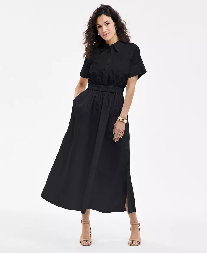 Женское хлопковое миди-платье в стиле рубашки On 34th, черный
Женское хлопковое миди-платье в стиле рубашки On 34th, черный