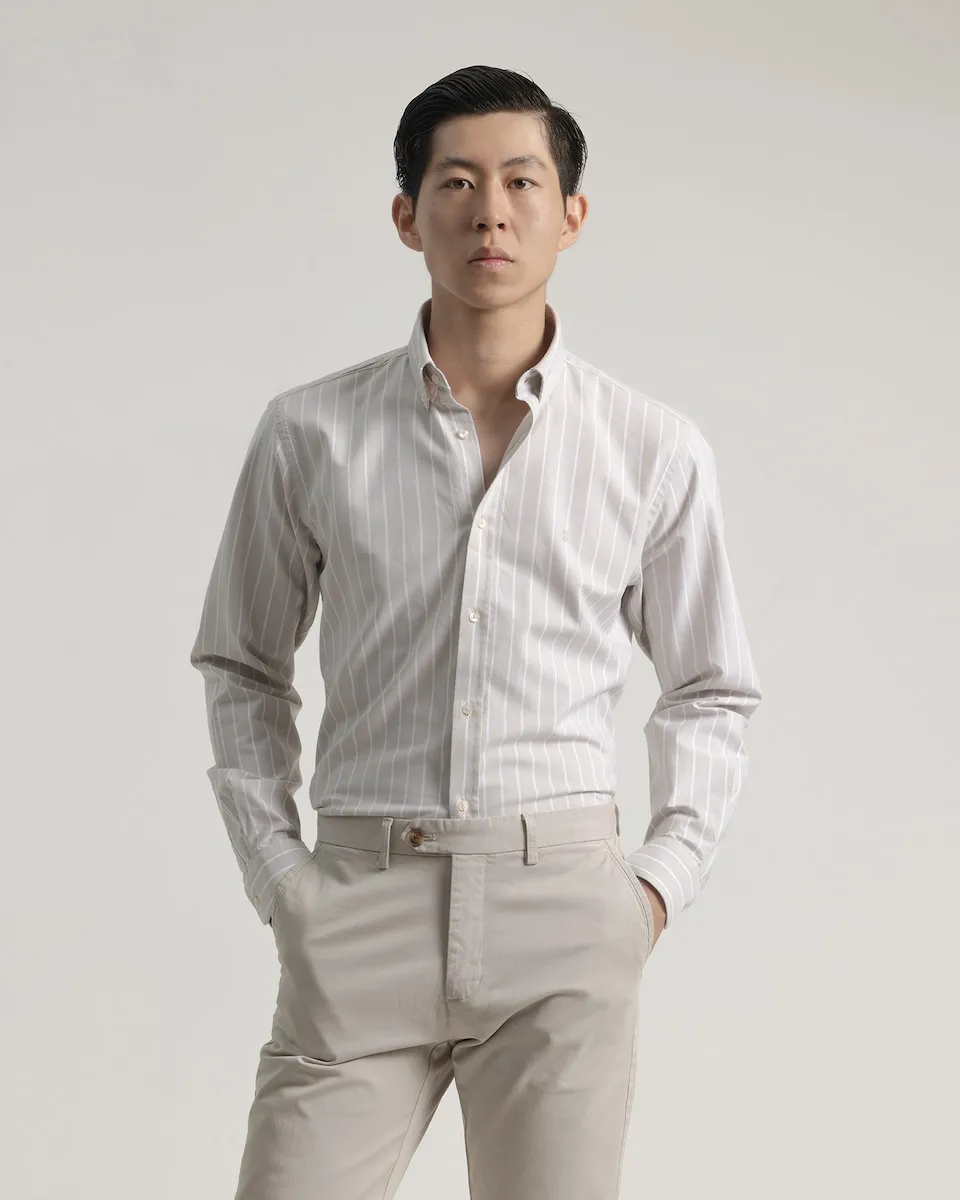 Мужская рубашка оксфорд в полоску из хлопка, приталенного кроя PuroEgo, бежевый
Мужская рубашка оксфорд в полоску из хлопка, приталенного кроя PuroEgo, бежевый