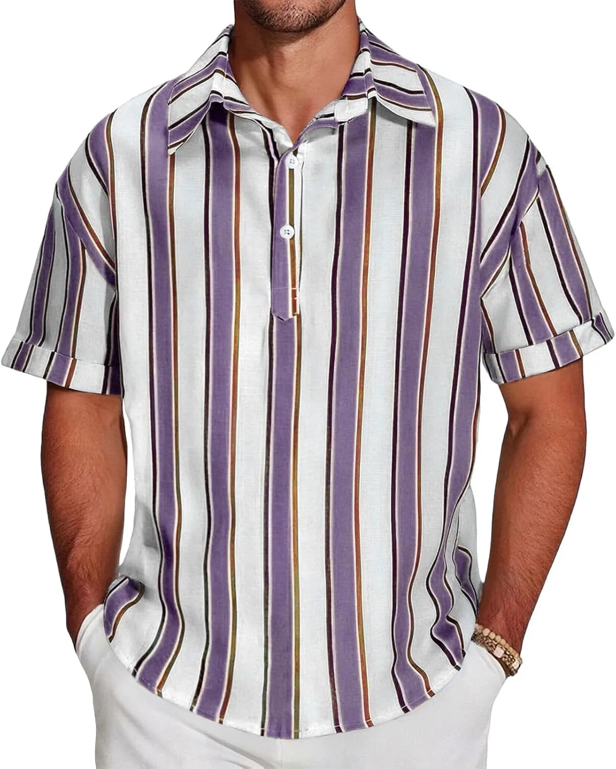 Мужская футболка хенли с коротким рукавом, полоска и цветные блоки kuweot
Мужская футболка хенли с коротким рукавом, полоска и цветные блоки kuweot