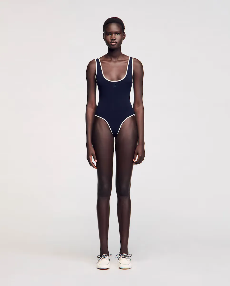 Женский трикотажный боди с контрастной отделкой Sandro, темно-синий
Женский трикотажный боди с контрастной отделкой Sandro, темно-синий