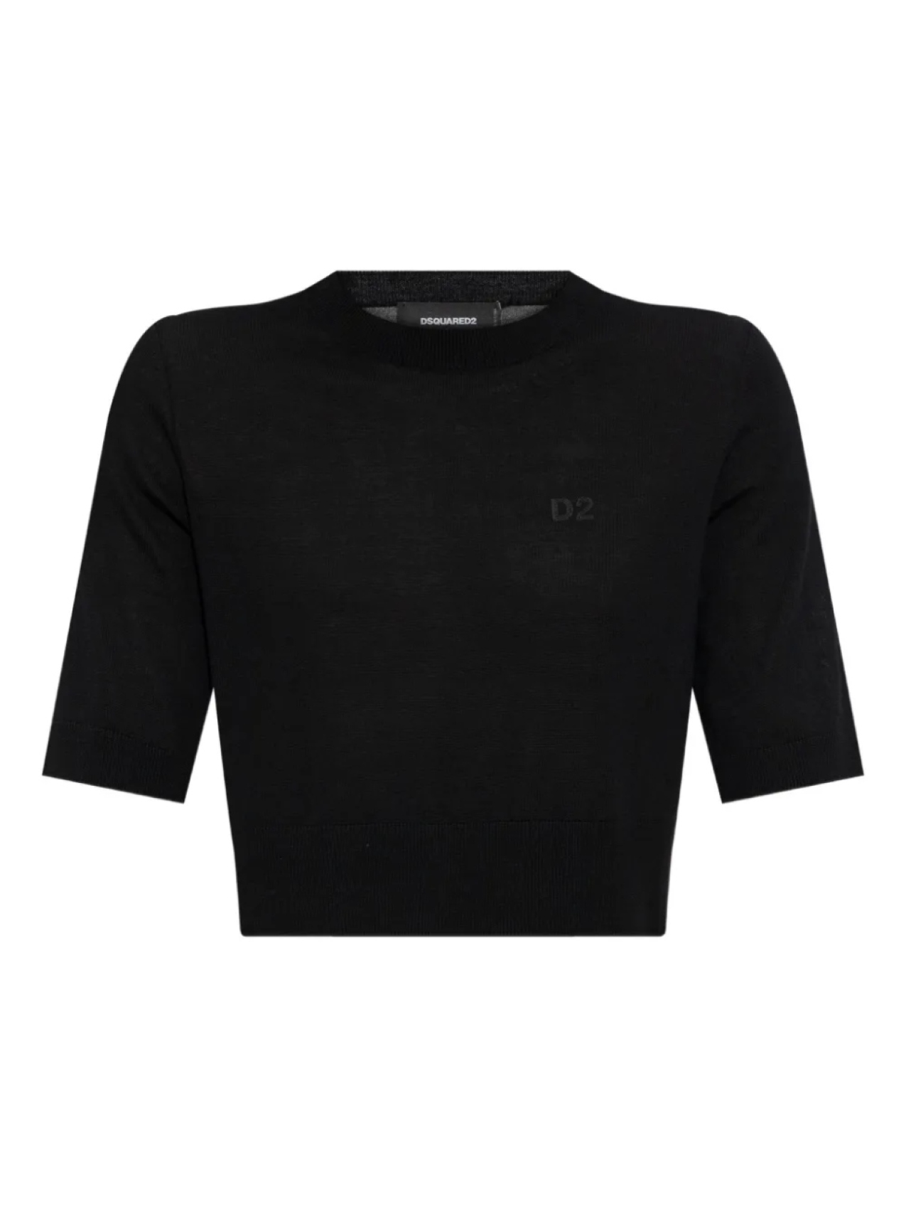 Трикотажный топ с короткими рукавами и вышитым логотипом DSQUARED2, черный 
Трикотажный топ с короткими рукавами и вышитым логотипом DSQUARED2, черный
