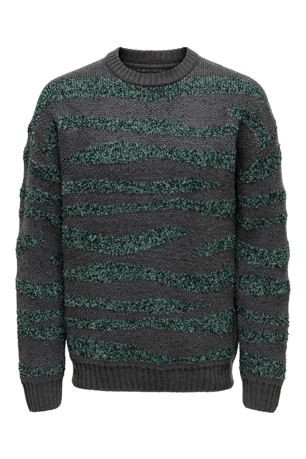 Джемпер круглой вязки из букле с текстурой Only & Sons, серый 
Джемпер круглой вязки из букле с текстурой Only & Sons, серый