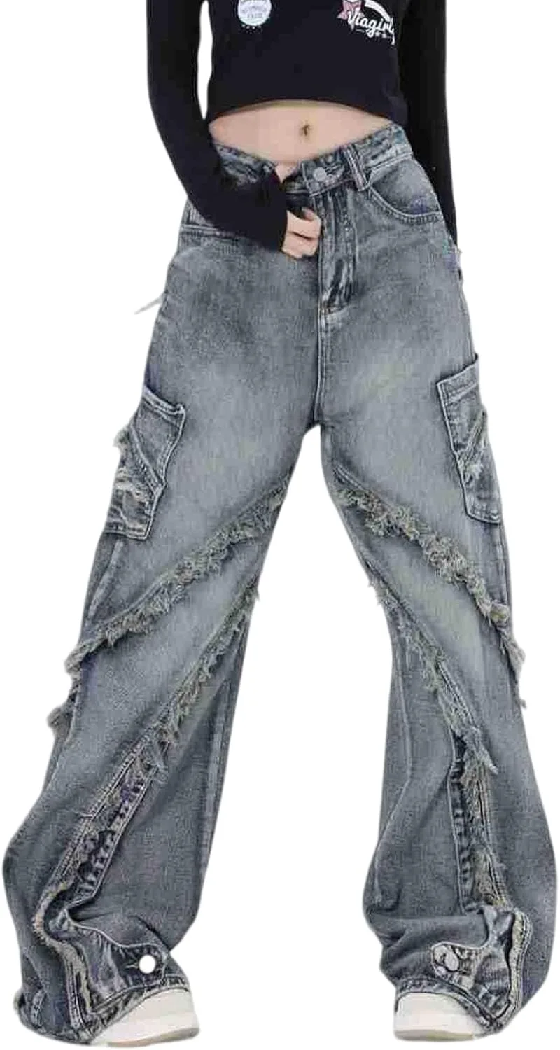 Джинсы Y2K женские с бахромой и аппликацией FEUSEUZ
Джинсы Y2K женские с бахромой и аппликацией FEUSEUZ