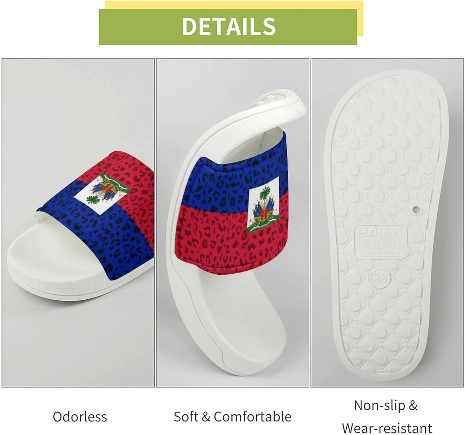 Тапочки с леопардовым принтом и флагом Гаити, для душа, дома, быстросохнущие, нескользящие, для ванной, бассейна, для женщин и мужчин, из ПВХ GTABVECT, белый
Тапочки с леопардовым принтом и флагом Гаити, для душа, дома, быстросохнущие, нескользящие, для ванной, бассейна, для женщин и мужчин, из ПВХ GTABVECT, белый