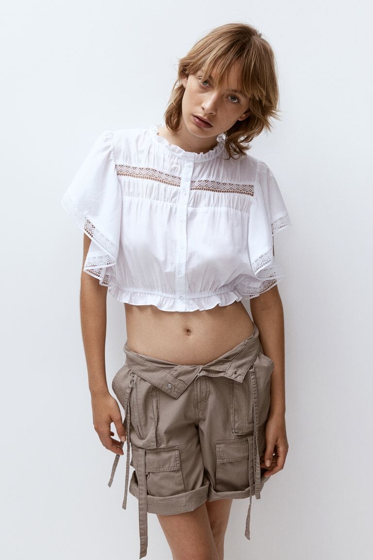Блуза с рукавами-бабочками и кружевными вставками H&M, белый
Блуза с рукавами-бабочками и кружевными вставками H&M, белый