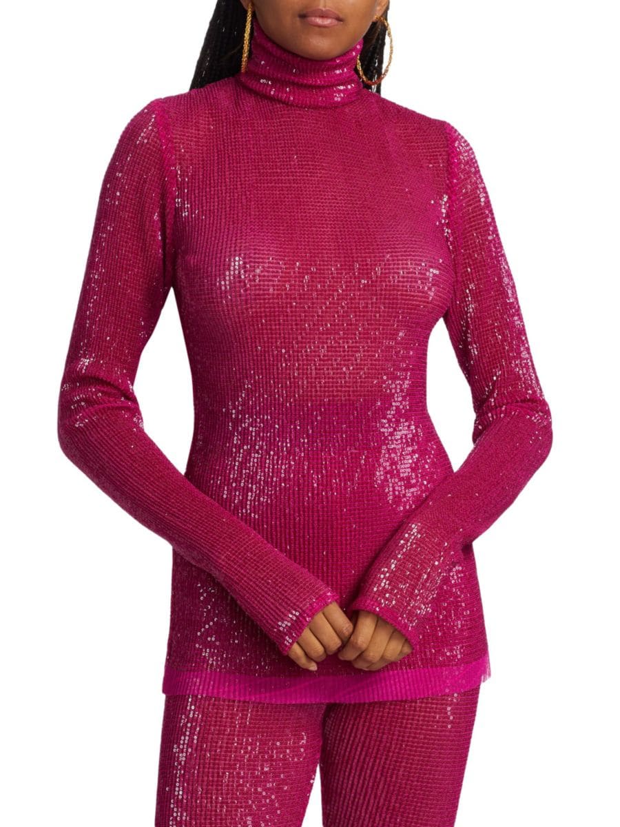 Топ-водолазка с пайетками и сеткой LaQuan Smith, фуксия
Топ-водолазка с пайетками и сеткой LaQuan Smith, фуксия