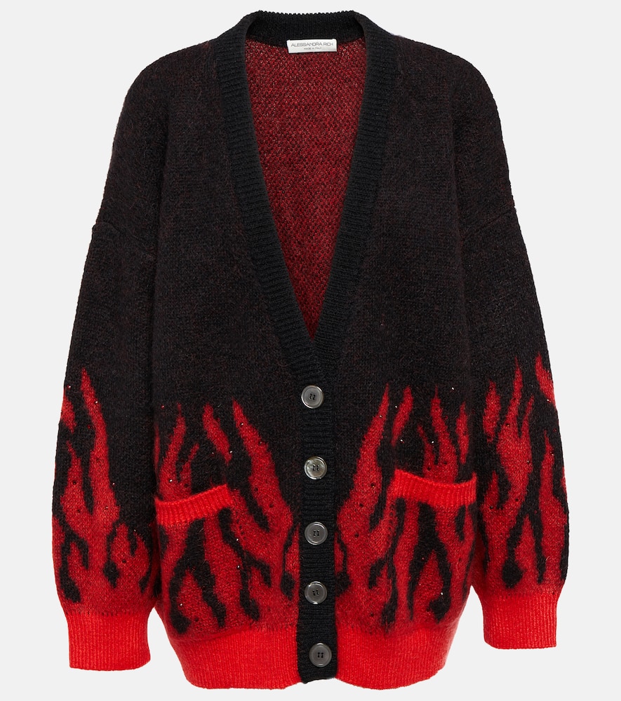 Украшенный жаккардовый кардиган из мохера Alessandra Rich, Black-Red
Украшенный жаккардовый кардиган из мохера Alessandra Rich, Black-Red