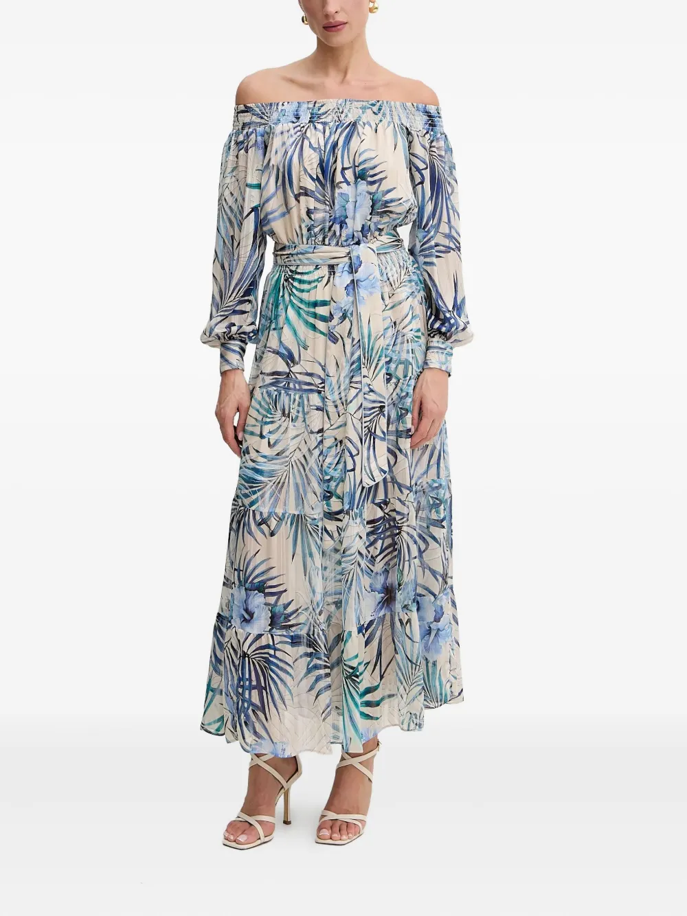 Ярусное платье макси с открытыми плечами GUESS USA, нейтральный 
Ярусное платье макси с открытыми плечами GUESS USA, нейтральный