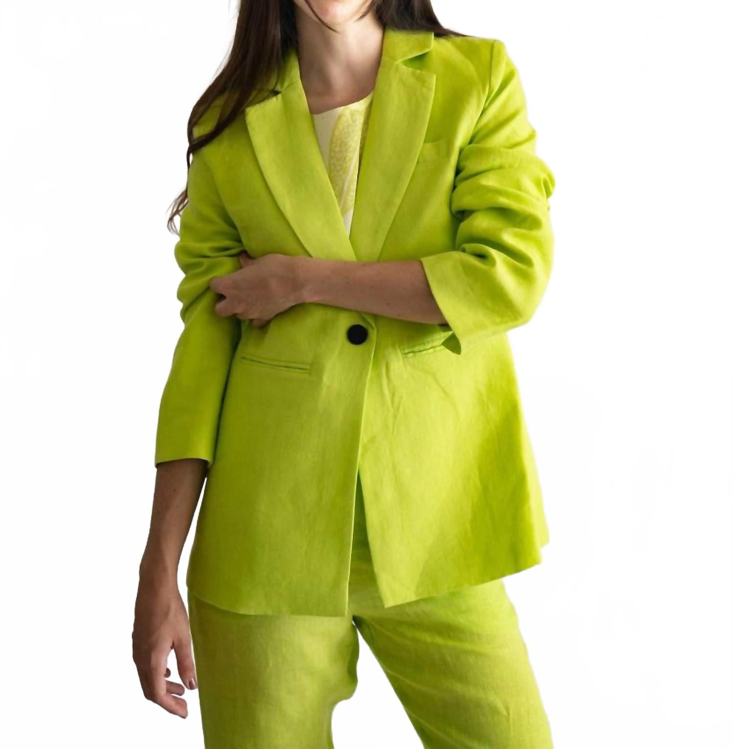 Льняной блейзер с V-образным вырезом цвета лайма Las Sureñas, Lime
Льняной блейзер с V-образным вырезом цвета лайма Las Sureñas, Lime