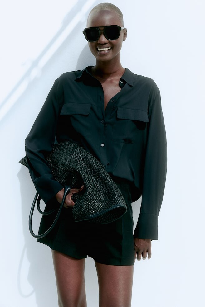 Блуза рубашка из крепа H&M, черный
Блуза рубашка из крепа H&M, черный