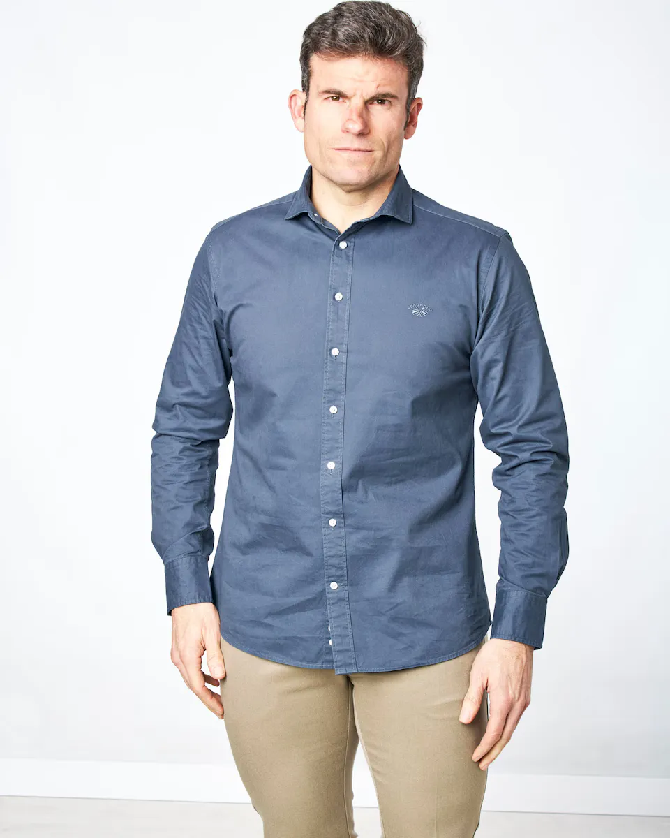 Мужская рубашка прямого кроя из габардина Spagnolo, синий 
Мужская рубашка прямого кроя из габардина Spagnolo, синий