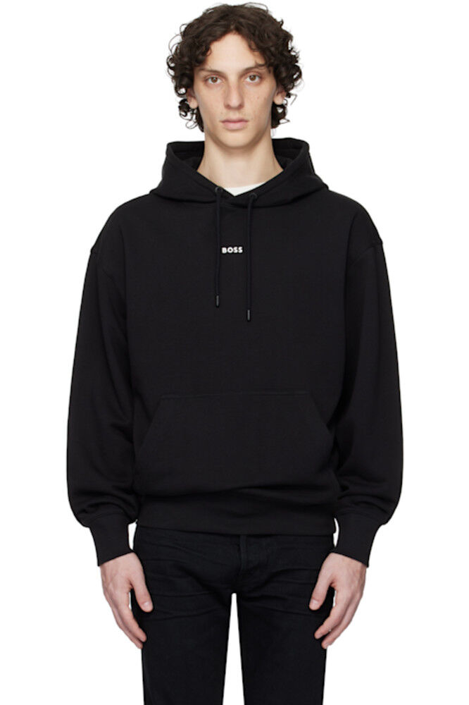 Черная хлопковая махровая толстовка с капюшоном и контрастным логотипом BOSS
Черная хлопковая махровая толстовка с капюшоном и контрастным логотипом BOSS