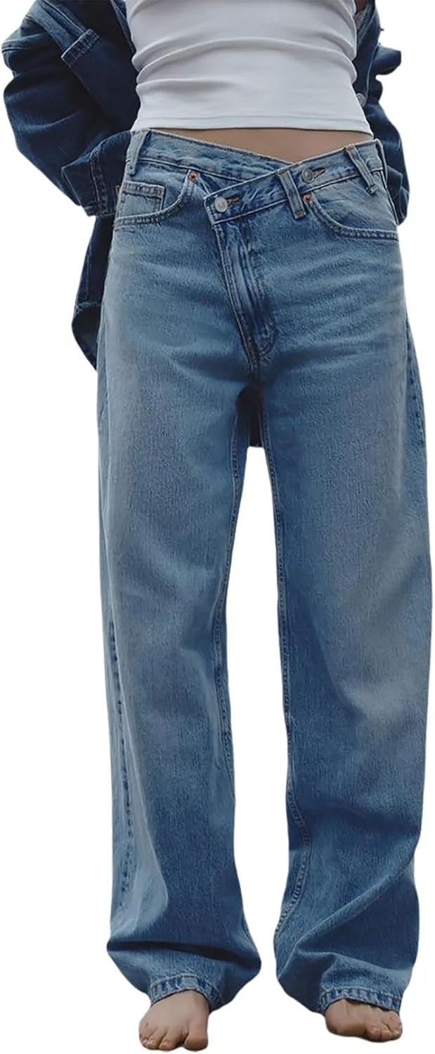 Женские винтажные джинсы Y2k с асимметричной талией и прямыми штанинами YADMISU
Женские винтажные джинсы Y2k с асимметричной талией и прямыми штанинами YADMISU