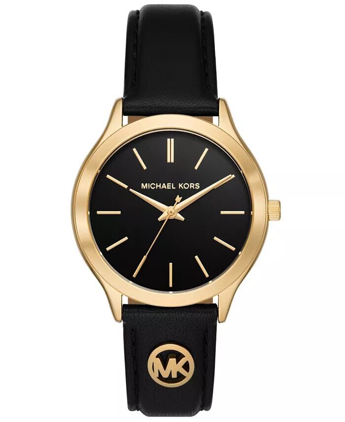 Женские тонкие черные кожаные часы с тремя стрелками для подиума, 38 мм Michael Kors
Женские тонкие черные кожаные часы с тремя стрелками для подиума, 38 мм Michael Kors