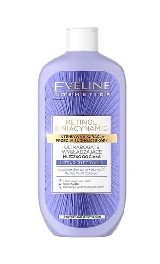 Ультра-насыщенное разглаживающее молочко для тела, 350 мл Eveline, Retinol & Niacinamine, Eveline Cosmetics
Ультра-насыщенное разглаживающее молочко для тела, 350 мл Eveline, Retinol & Niacinamine, Eveline Cosmetics