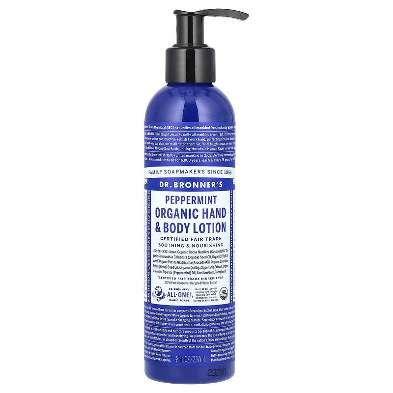 Dr. Bronner's, Органический лосьон для рук и тела, перечная мята, 237 мл (8 жидк. унц.)
Dr. Bronner's, Органический лосьон для рук и тела, перечная мята, 237 мл (8 жидк. унц.)