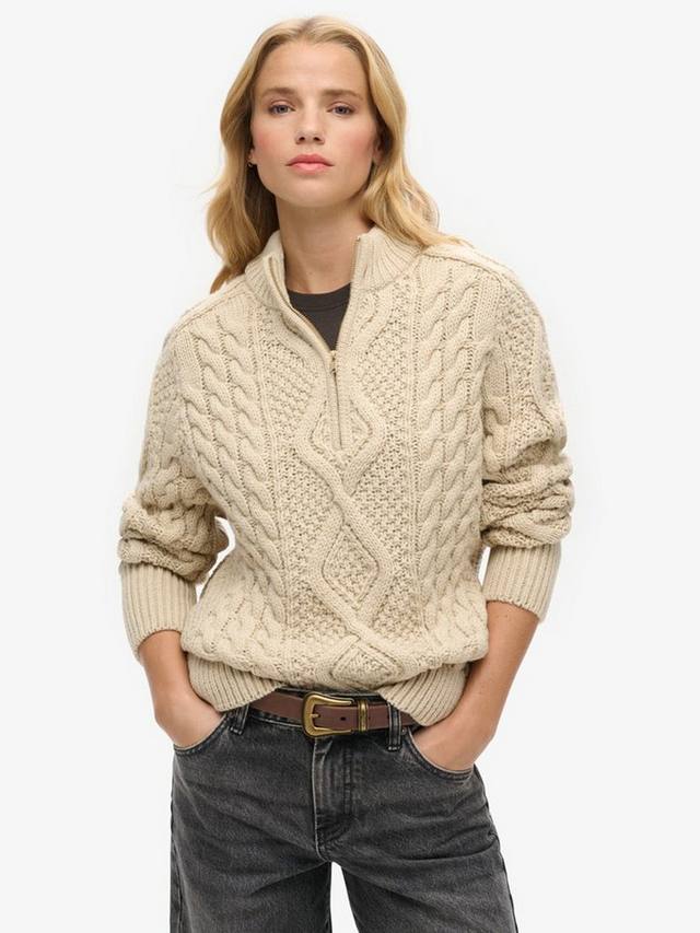 Джемпер на молнии наполовину из аранской кабельной вязки Superdry, экрю
Джемпер на молнии наполовину из аранской кабельной вязки Superdry, экрю