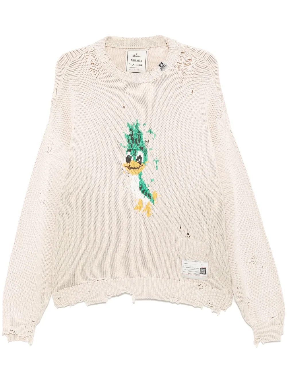 Джемпер с эффектом потертости Maison Mihara Yasuhiro, белый 
Джемпер с эффектом потертости Maison Mihara Yasuhiro, белый