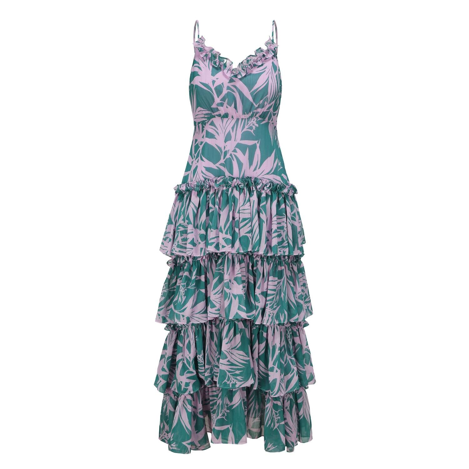 Женское платье Isabella в пол с оборками розового/зеленого цвета George Patrick
Женское платье Isabella в пол с оборками розового/зеленого цвета George Patrick