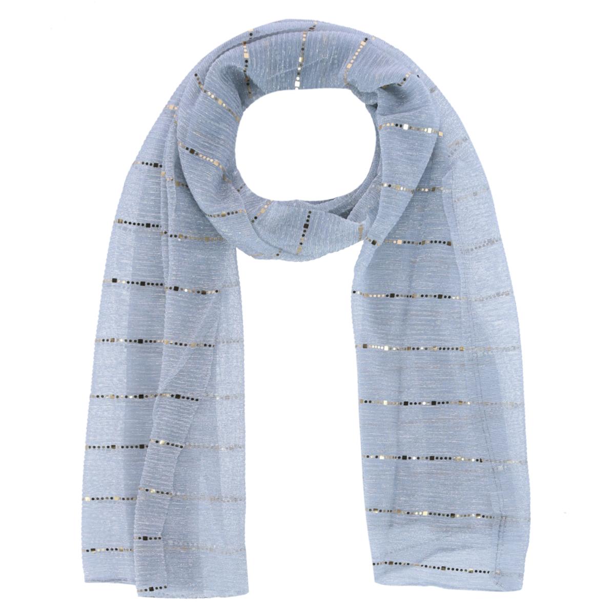 Женский прозрачный легкий шарф в блестящую металлическую полоску CTM, серебряный
Женский прозрачный легкий шарф в блестящую металлическую полоску CTM, серебряный