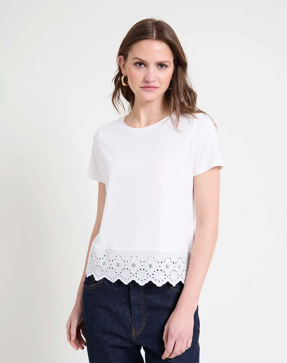 Женская футболка с коротким рукавом и английской вышивкой Naf Naf, белый
Женская футболка с коротким рукавом и английской вышивкой Naf Naf, белый