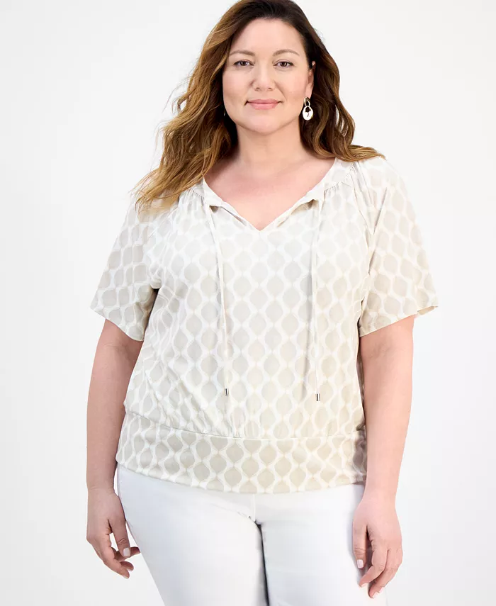 Топ размера плюс с принтом, завязкой и разрезом на шее JM Collection, коричневый/бежевый
Топ размера плюс с принтом, завязкой и разрезом на шее JM Collection, коричневый/бежевый