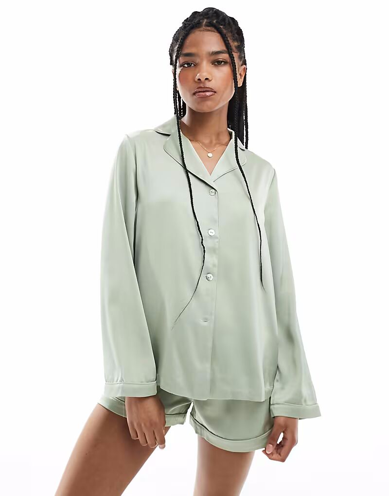 Пижамный комплект True Decadence с рубашкой на пуговицах в цвете шалфейно-зеленый
Пижамный комплект True Decadence с рубашкой на пуговицах в цвете шалфейно-зеленый