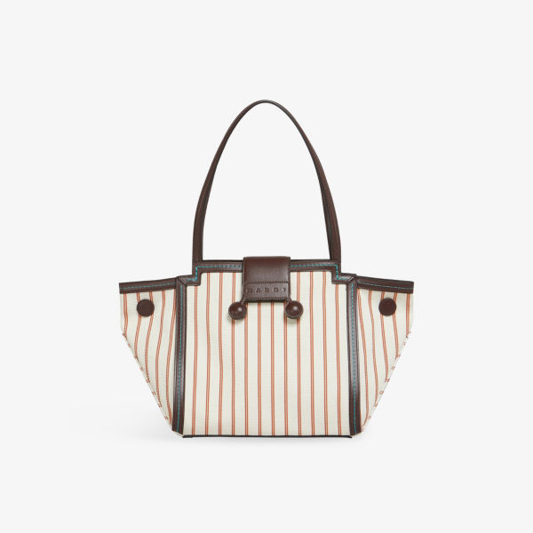 Сумка-тоут Marni Riviera из полосатой ткани и кожи, бело-оранжевый
Сумка-тоут Marni Riviera из полосатой ткани и кожи, бело-оранжевый