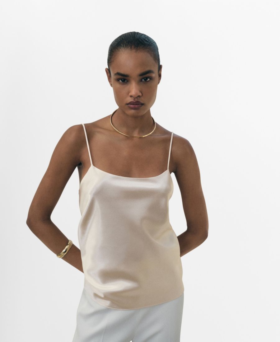 Женский атласный топ на бретелях MANGO, Ecru
Женский атласный топ на бретелях MANGO, Ecru