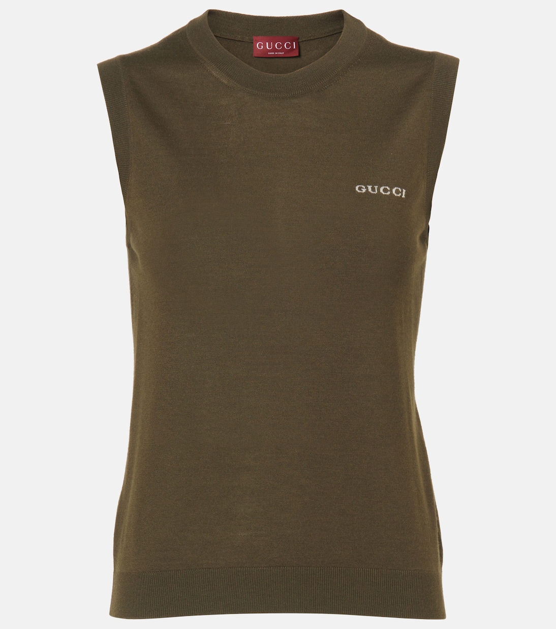 Жилет из кашемира и шелка Gucci, Military/White
Жилет из кашемира и шелка Gucci, Military/White