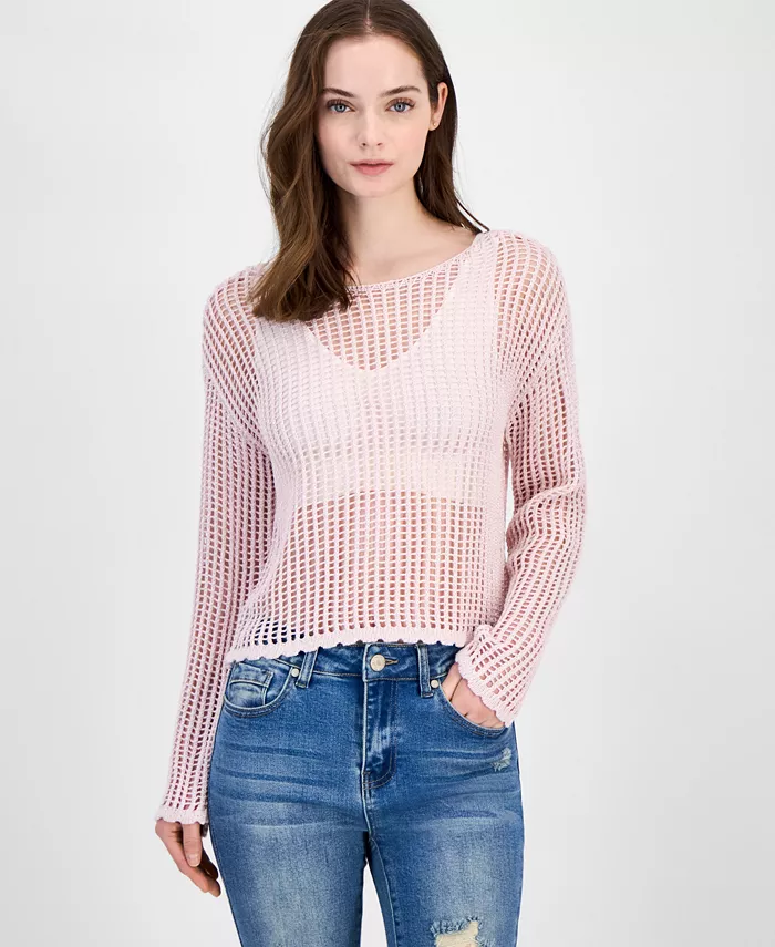 Женский мерцающий ажурный свитер Juniors Ultra Flirt, розовый
Женский мерцающий ажурный свитер Juniors Ultra Flirt, розовый