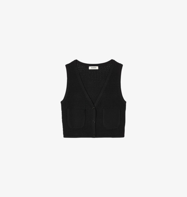 Укороченный кардиган без рукавов из текстурированной вязки Sandro, мультиколор
Укороченный кардиган без рукавов из текстурированной вязки Sandro, мультиколор