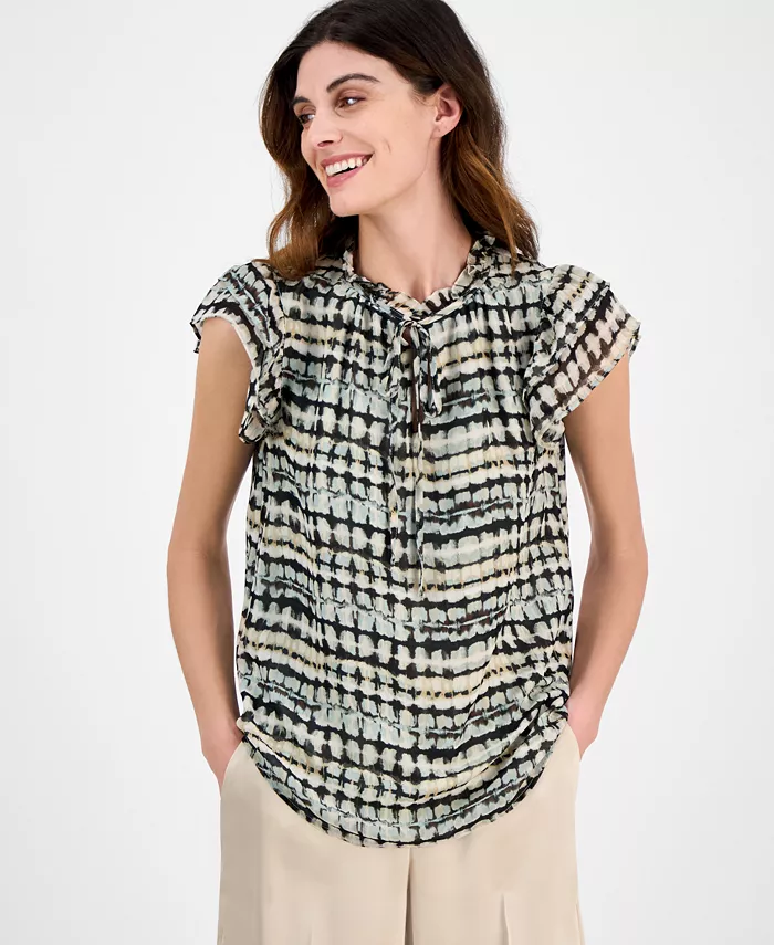 Женский топ с абстрактным принтом, разрезом на горловине и рукавами-фонариками Anne Klein, черный
Женский топ с абстрактным принтом, разрезом на горловине и рукавами-фонариками Anne Klein, черный