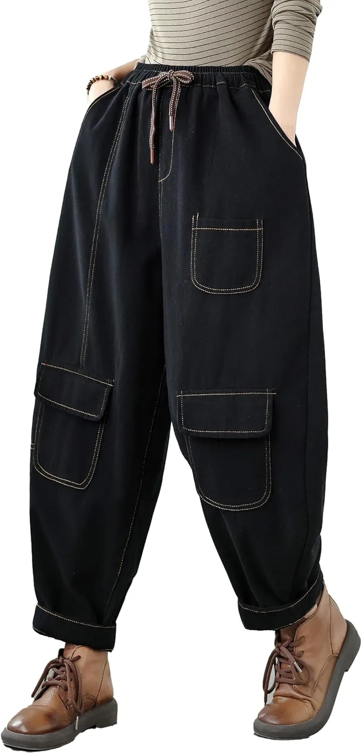 LAI MENG FIVE CATS Женские карго штаны Loose Baggy с Drawstring
LAI MENG FIVE CATS Женские карго штаны Loose Baggy с Drawstring