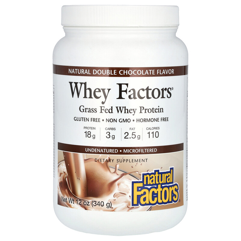Natural Factors, Whey Factors, сывороточный протеин травяного откорма, натуральный двойной шоколад, 340 г (12 унций)
Natural Factors, Whey Factors, сывороточный протеин травяного откорма, натуральный двойной шоколад, 340 г (12 унций)