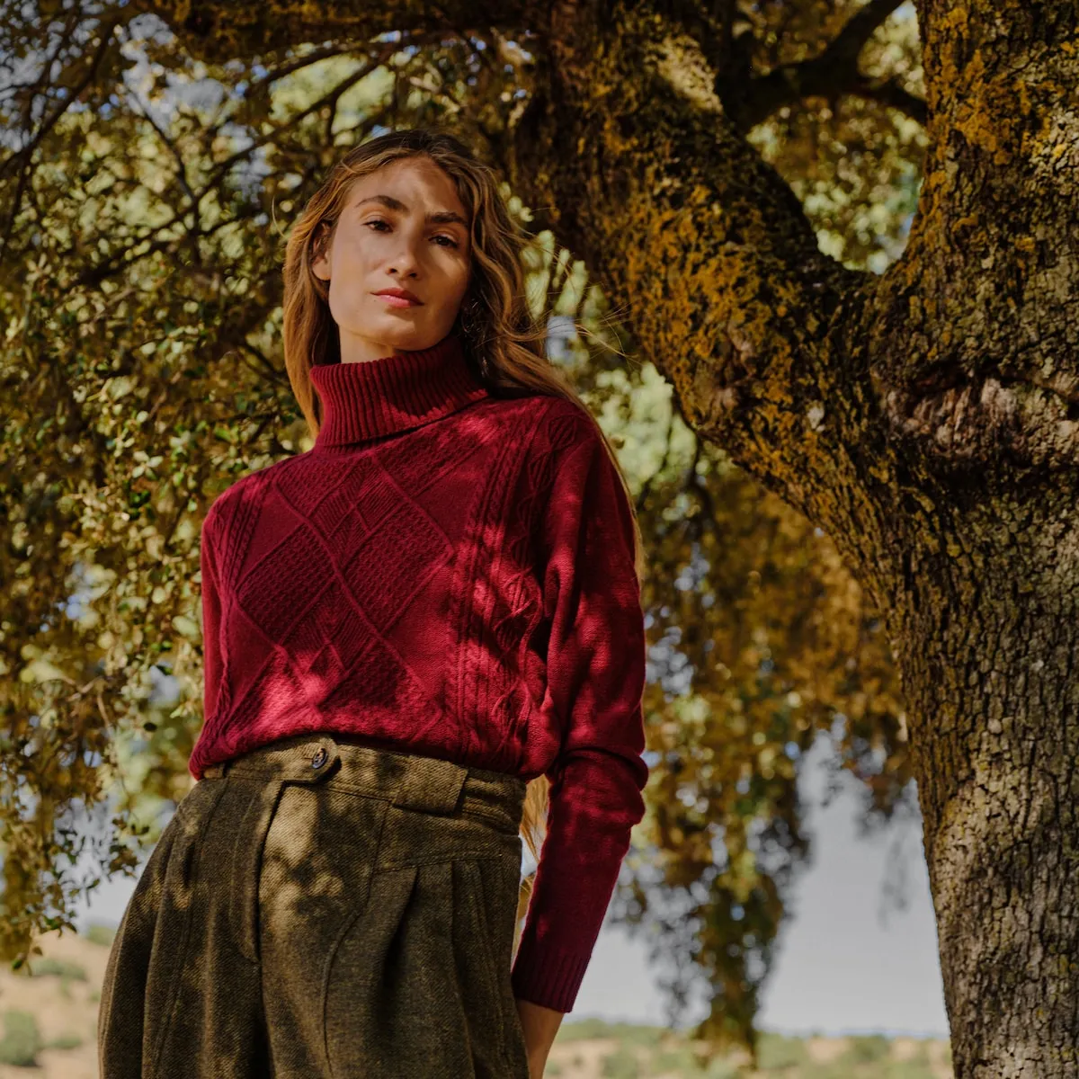 Женский свитер с высоким воротником и узором грека Verhunt, бордовый
Женский свитер с высоким воротником и узором грека Verhunt, бордовый