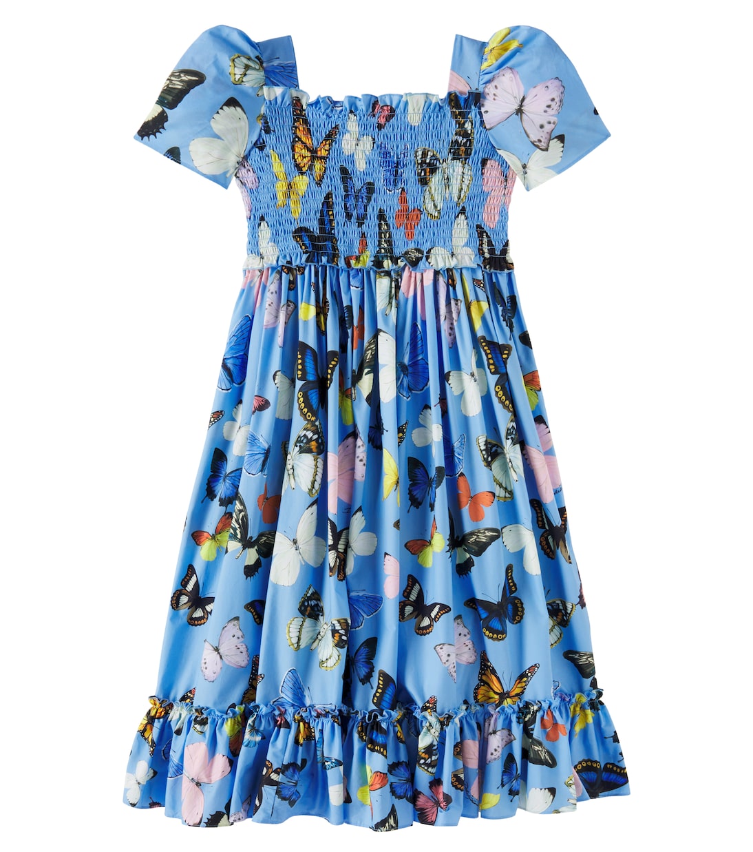 Платье из хлопкового поплина с принтом и сборками Dolce&Gabbana Kids, Farfalle Fdo Azzurro 
Платье из хлопкового поплина с принтом и сборками Dolce&Gabbana Kids, Farfalle Fdo Azzurro