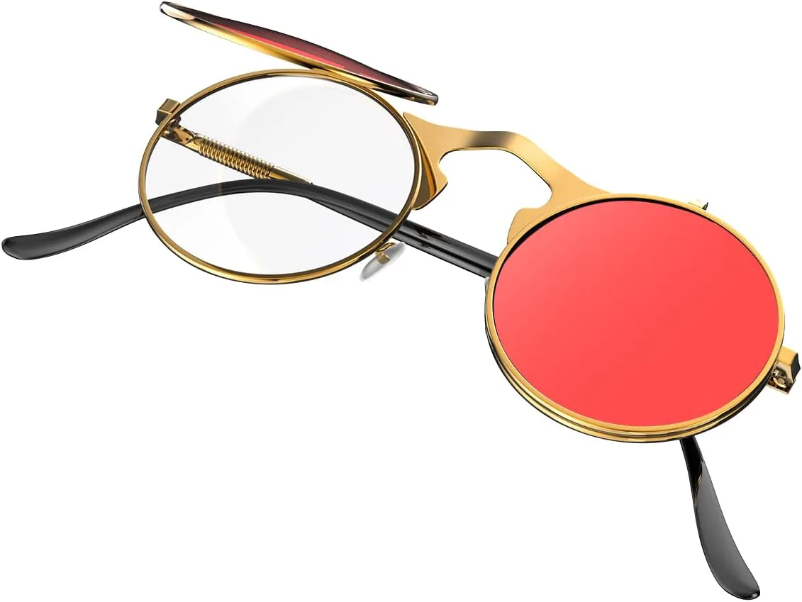 Унисекс ретро-солнцезащитные очки в стиле 80-х/90-х, круглые, с откидными линзами, в стиле стимпанк и рейв, с двойными линзами Yvey, Gold Frame/ Red Lens
Унисекс ретро-солнцезащитные очки в стиле 80-х/90-х, круглые, с откидными линзами, в стиле стимпанк и рейв, с двойными линзами Yvey, Gold Frame/ Red Lens