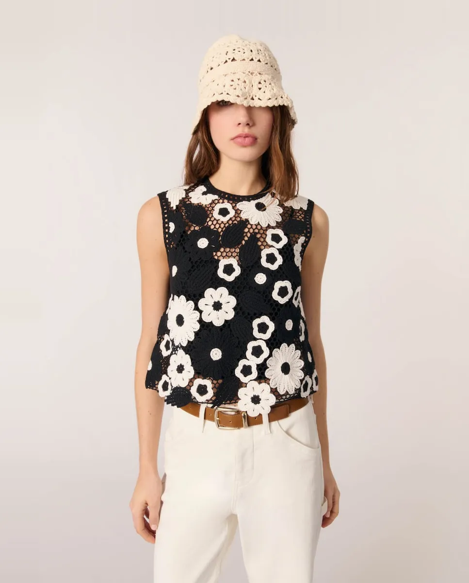 Женский топ с цветочным узором крючком Maje, черный
Женский топ с цветочным узором крючком Maje, черный