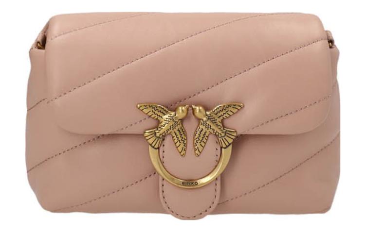 Сумка PINKO через плечо из пуш-кожи с ласточкой, женская розовая 
Сумка PINKO через плечо из пуш-кожи с ласточкой, женская розовая
