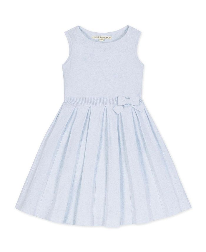Органическое плиссированное платье-свитер без рукавов с бантом Heirloom для девочек – малышки, подростки Hope & Henry, синий 
Органическое плиссированное платье-свитер без рукавов с бантом Heirloom для девочек – малышки, подростки Hope & Henry, синий